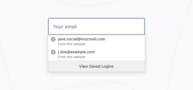 ภาพแบบฟอร์มเข้าสู่ระบบเว็บไซต์ซึ่งมี Firefox แสดงบัญชีที่บันทึกไว้หลายบัญชีให้เลือกเมื่อเข้าสู่ระบบ